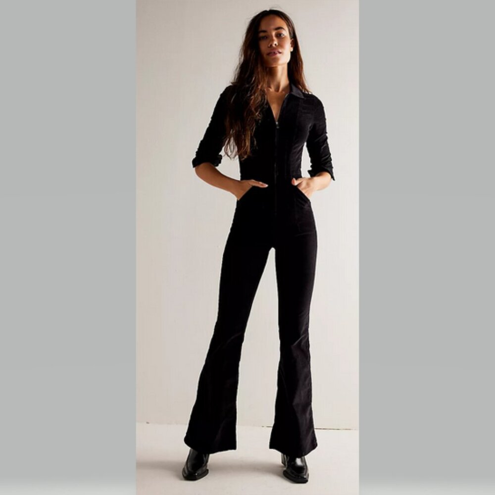 Free People We The Free Jayde Cord Flare Jumpsuit Black M and XL NEW WITH TAGS